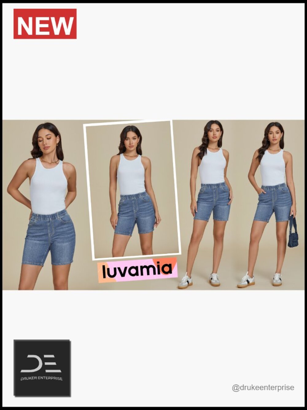 Women's Mid Rise Elastic Waist Pull On Denim Shorts 7" Inseam - Picture 7 of 7